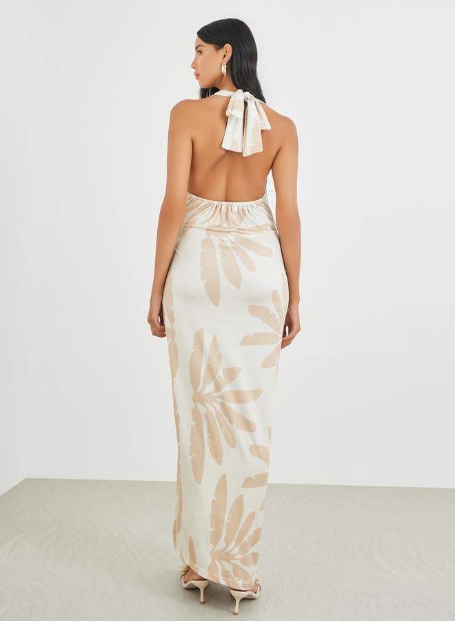 تايك تو فستان ماكسي بدون أكمام مطوي بطبعة زهور تيك تو - Image 5