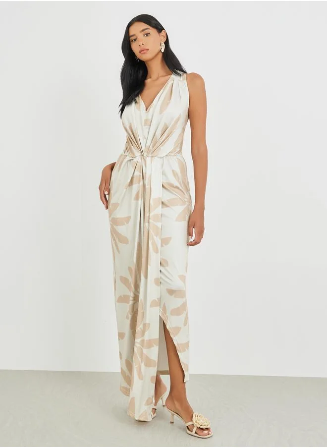 تايك تو Take Two Floral Print Pleated Sleeveless Maxi Dress