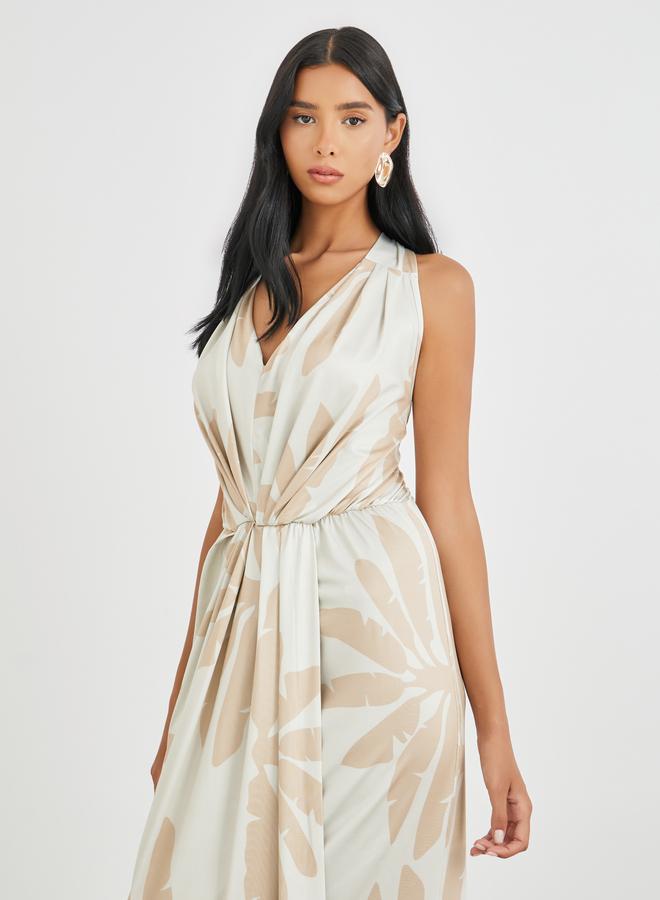 تايك تو فستان ماكسي بدون أكمام مطوي بطبعة زهور تيك تو - Image 3