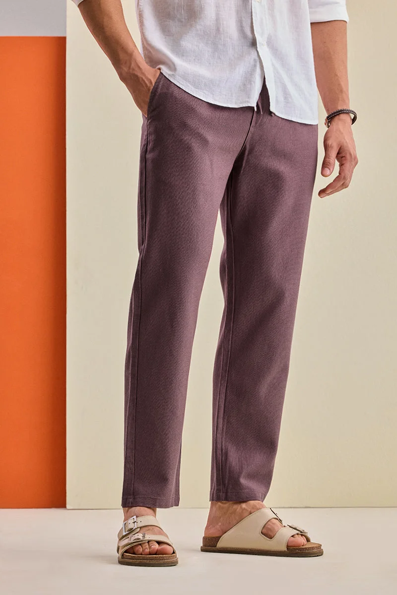 سنيتش Burgundy Solid Relaxed Casual Trousers