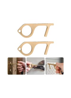 2PCS Copper Contactless Door Opener, No Touch Key Easy to Carry EDC, Key Tool for Outdoor Public Door Handle Touchscreen Button ATM Machine, No-Touch Keep Hands Clean (Gold)