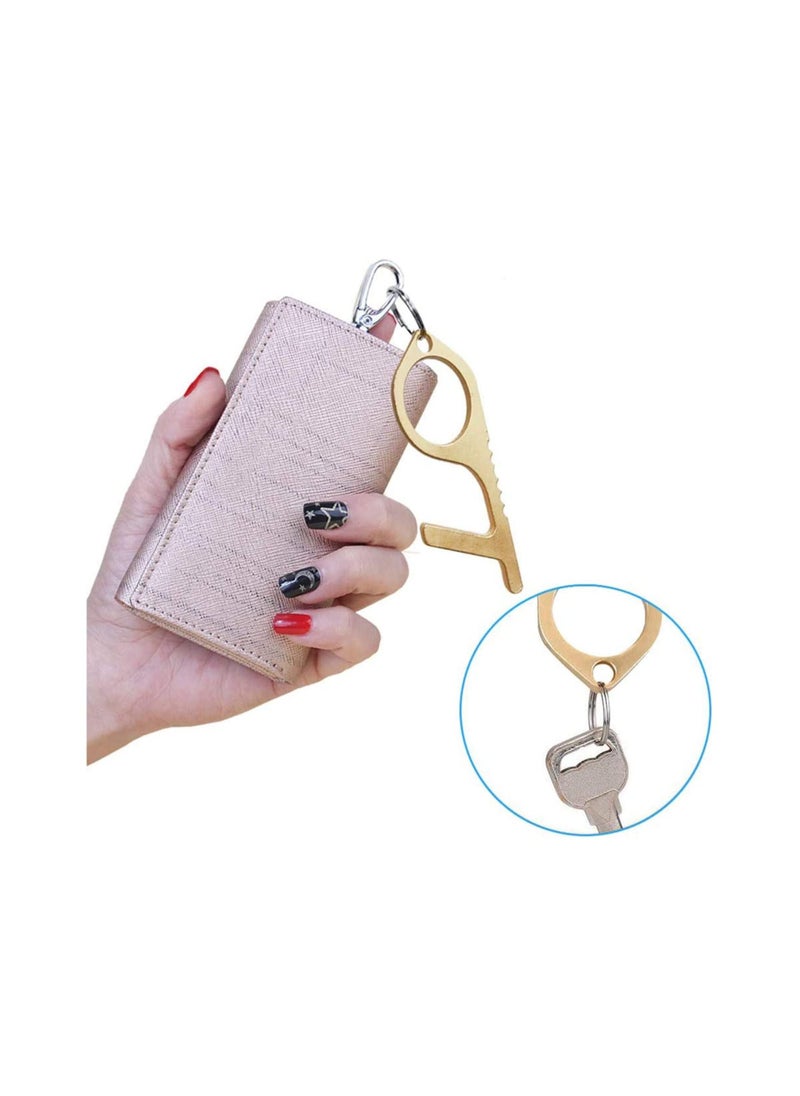 SYOSI - 2PCS Copper Contactless Door Opener, No Touch Key Easy to Carry EDC, Key Tool for Outdoor Public Door Handle Touchscreen Button ATM Machine, No-Touch Keep Hands Clean (Gold) - Image 1