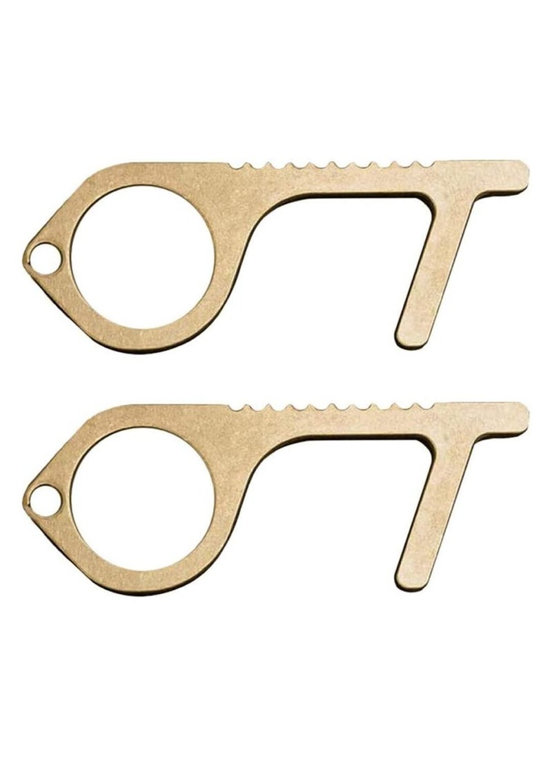 SYOSI - 2PCS Copper Contactless Door Opener, No Touch Key Easy to Carry EDC, Key Tool for Outdoor Public Door Handle Touchscreen Button ATM Machine, No-Touch Keep Hands Clean (Gold) - Image 1