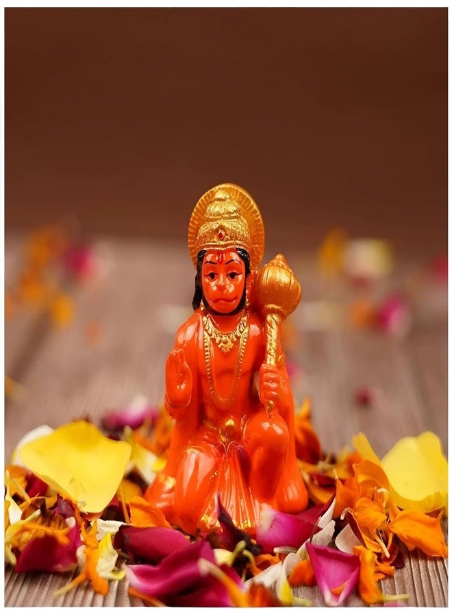 CHULO® Hanuman Ji Murti Idol Blessing with Gada Sitting Lord Balaji Bajrangbali Sankat Mochan Bhagwan Idol for Temple Car Dashboard Home Decor Statue Gifts (Orange) - Image 1