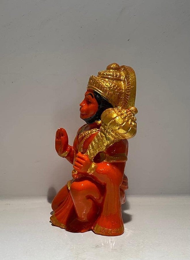 CHULO® Hanuman Ji Murti Idol Blessing with Gada Sitting Lord Balaji Bajrangbali Sankat Mochan Bhagwan Idol for Temple Car Dashboard Home Decor Statue Gifts (Orange) - Image 5