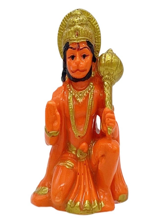 CHULO® Hanuman Ji Murti Idol Blessing with Gada Sitting Lord Balaji Bajrangbali Sankat Mochan Bhagwan Idol for Temple Car Dashboard Home Decor Statue Gifts (Orange) - Image 3