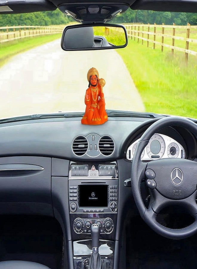 CHULO® Hanuman Ji Murti Idol Blessing with Gada Sitting Lord Balaji Bajrangbali Sankat Mochan Bhagwan Idol for Temple Car Dashboard Home Decor Statue Gifts (Orange) - Image 2