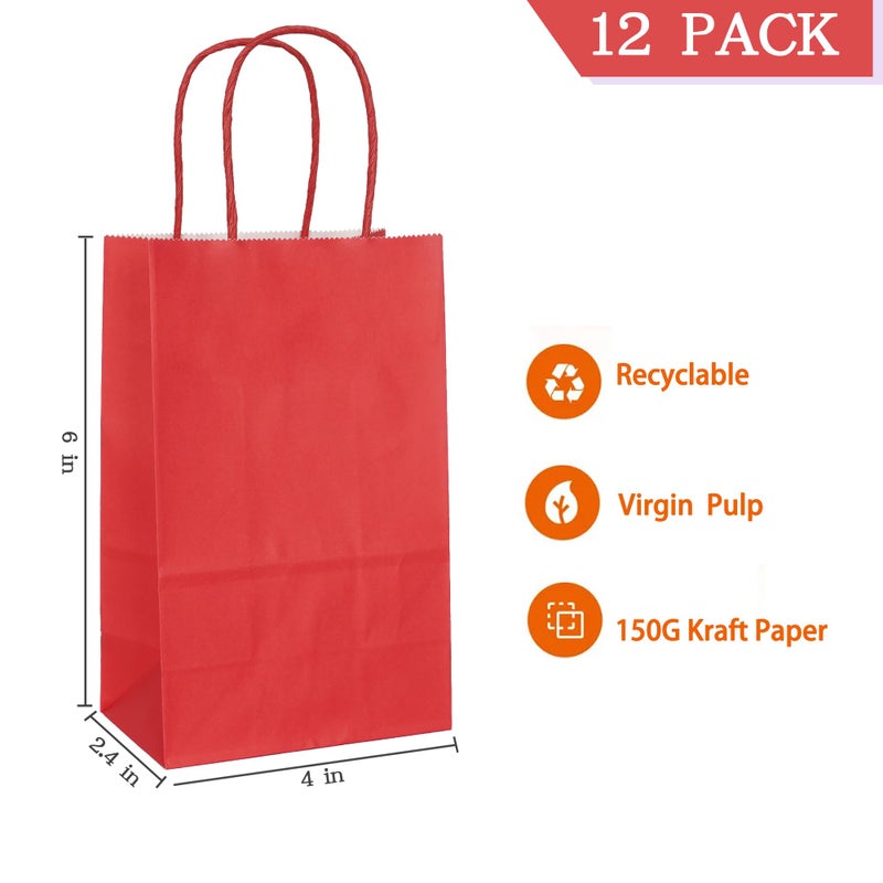 AZOWA Red Gift Bags Mini Red Paper Bags with Handles 4 x 24 x 6 in 12 Pcs - Image 3