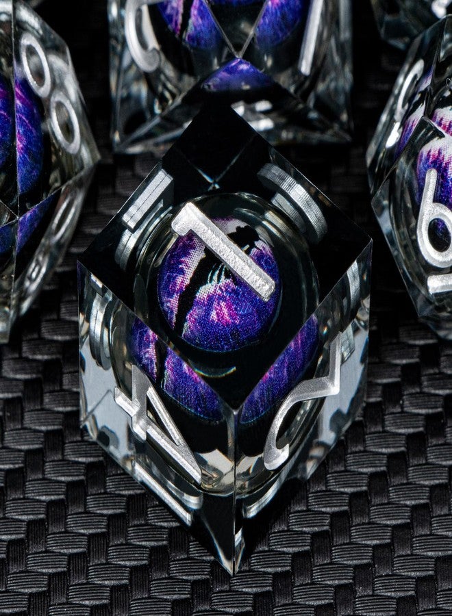 ARUOHHA DND Resin Dice Dragon Eye Dice Liquid Core Purple Sharp Edged Dice Set with Gift Box, Dungeons Polyhedral D and D Dice Set Compatible with D&D Role Playing Game D20 D12 D10 D8 D6 - Image 3