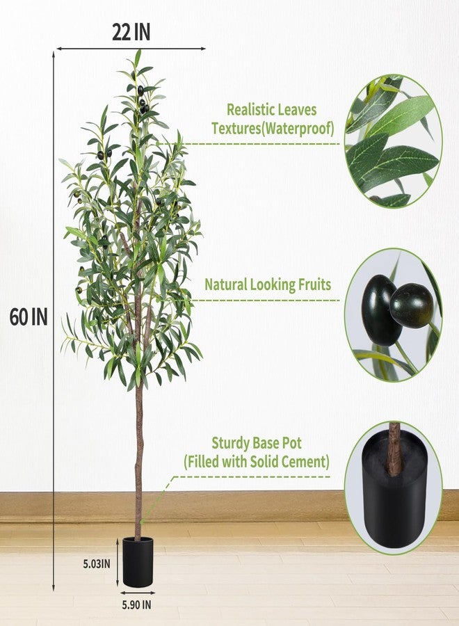 CETRD Artificial Olive Tree 5FT Tall Faux Silk Plant 60inch Fake Olive Tree with Trunk and Lifelike Fruits for Home Office Decor Indoor 1pack - Image 3