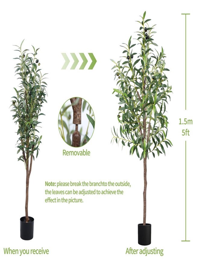 CETRD Artificial Olive Tree 5FT Tall Faux Silk Plant 60inch Fake Olive Tree with Trunk and Lifelike Fruits for Home Office Decor Indoor 1pack - Image 5
