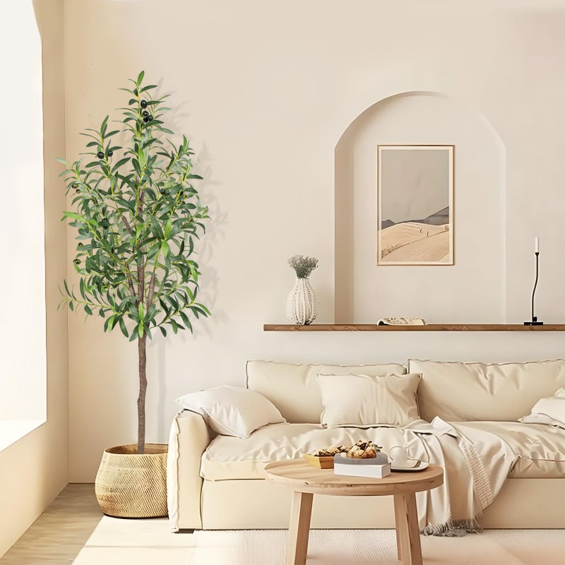 CETRD Artificial Olive Tree 5FT Tall Faux Silk Plant 60inch Fake Olive Tree with Trunk and Lifelike Fruits for Home Office Decor Indoor 1pack - Image 1
