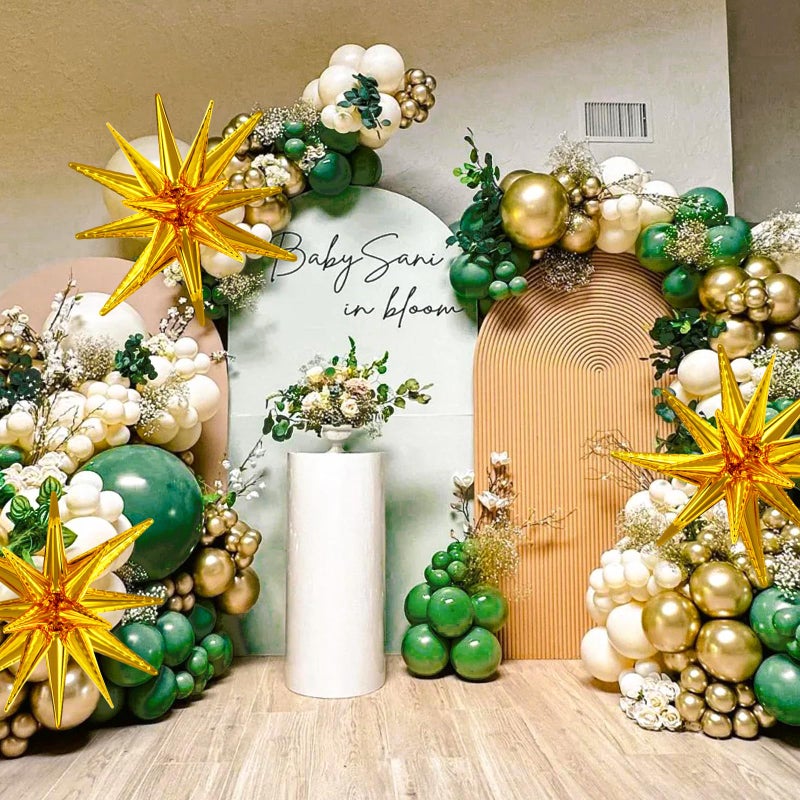 LOOLEY 137Pcs Green and Gold Balloons Garland Arch Kit with Stars - 5 10 12 18 inch Dark Green Gold Confetti Latex Balloons for Birthday Baby Shower Emerald Green Jungle Party Decorations - Image 5