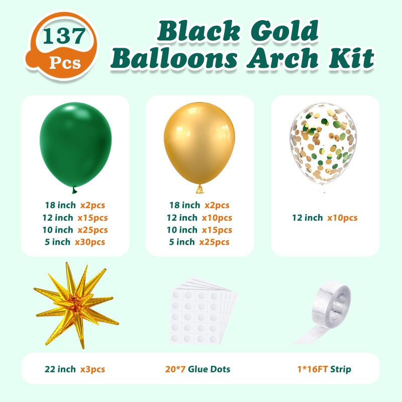 LOOLEY 137Pcs Green and Gold Balloons Garland Arch Kit with Stars - 5 10 12 18 inch Dark Green Gold Confetti Latex Balloons for Birthday Baby Shower Emerald Green Jungle Party Decorations - Image 3
