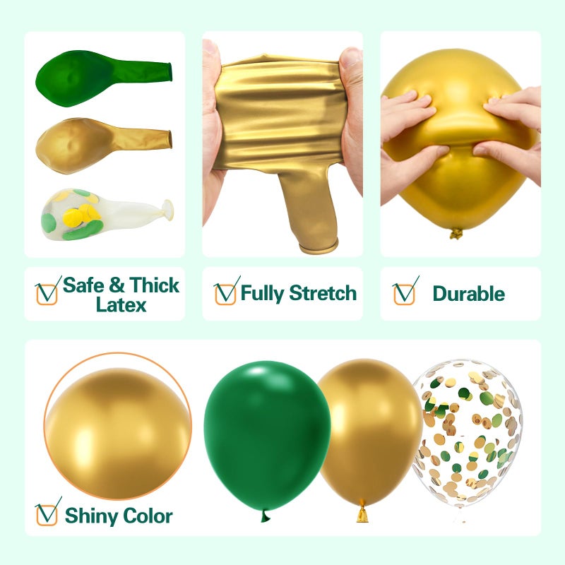 LOOLEY 137Pcs Green and Gold Balloons Garland Arch Kit with Stars - 5 10 12 18 inch Dark Green Gold Confetti Latex Balloons for Birthday Baby Shower Emerald Green Jungle Party Decorations - Image 4