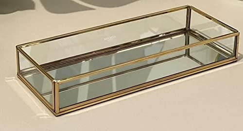 Art India Collections Rectangular Brass Glass Mirror Tray Size 10x4x2 inches Handmade Brass and Mirror Material Handmade Brass and Mirror Material