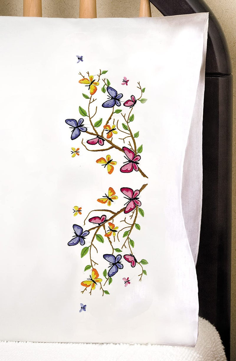 Design Works Crafts Butterflies Stamped for Embroidery Pillowcases - Image 1