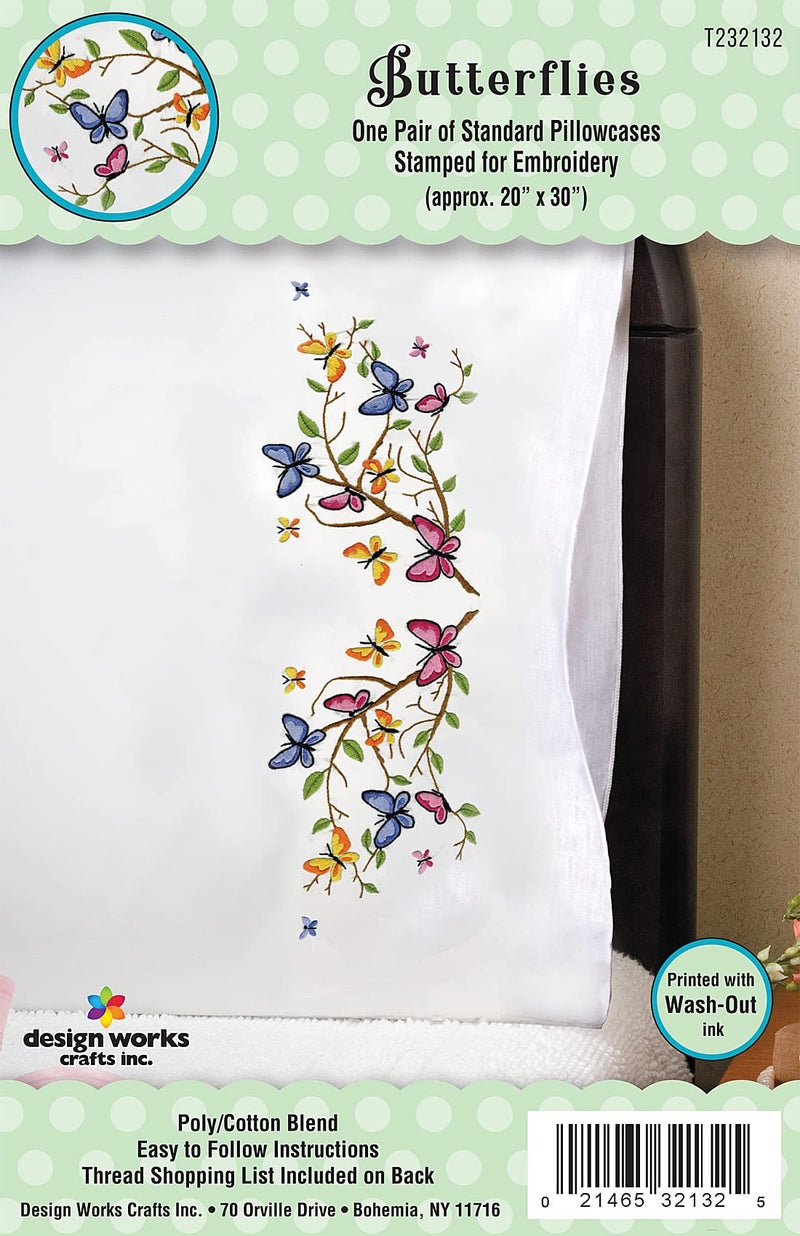 Design Works Crafts Butterflies Stamped for Embroidery Pillowcases - Image 2