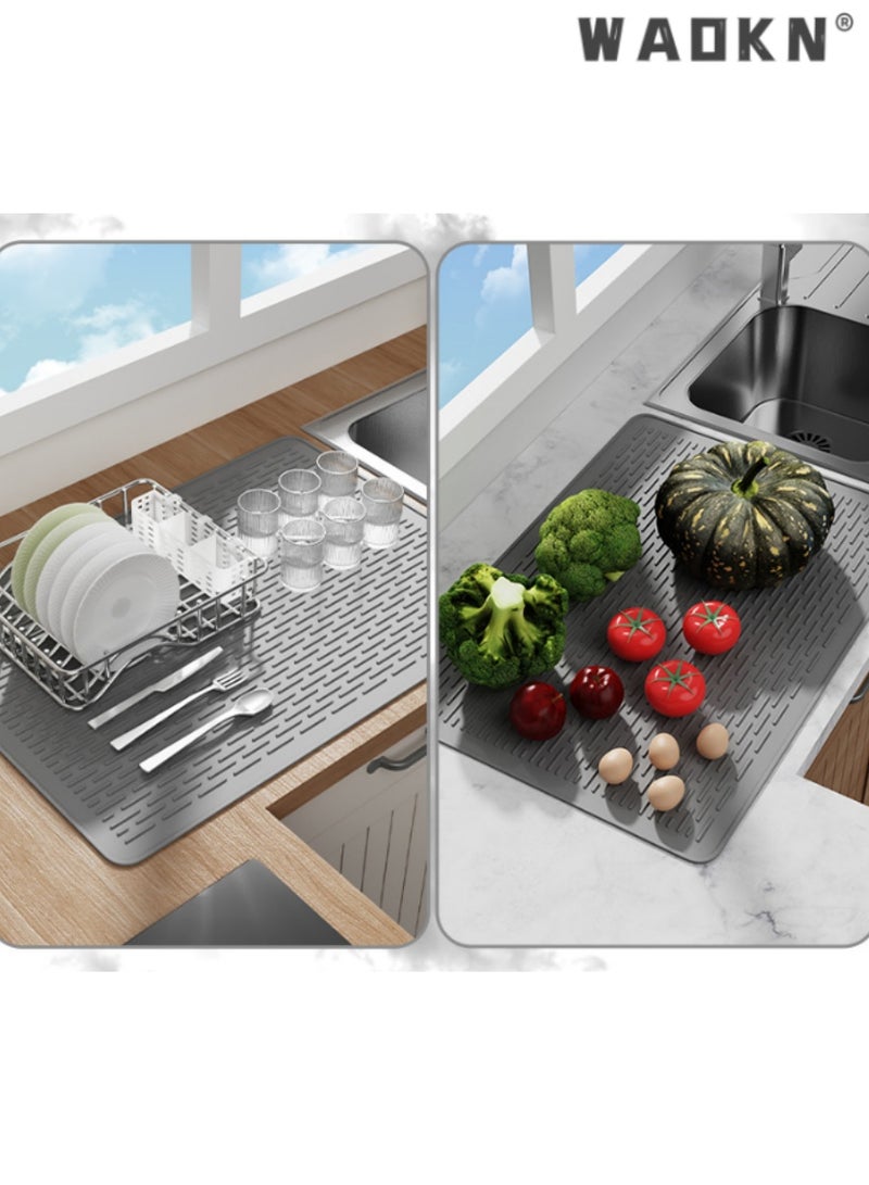 WAOKN Extra Large Silicone Kitchen Mat - Multi-Purpose Protective Pad, Dish Drainer, Non-Slip, Heat-Resistant, Ideal for Drying and Preparing Food, Perfect for Bowls, Plates, and Utensils  - Image 3