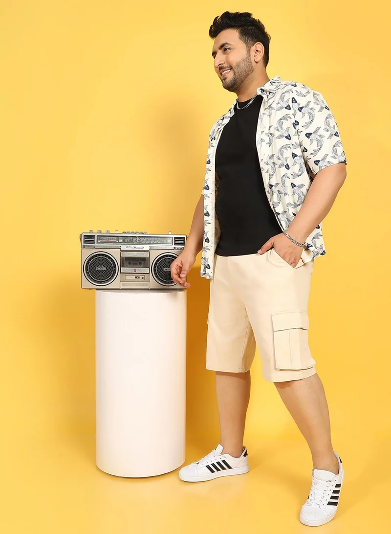 Instafab Plus Instafab Plus Men's Beige Cargo Shorts For Casual Wear | 6 Pockets | Plus Size Fit | Button Closure | Cotton Poly Cargo Shorts Crafted With Comfort Fit For Everyday Wear