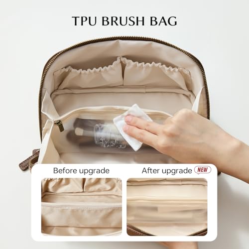 EACHY Travel Makeup Bag, Faux Suede Cosmetic Bags for Women,Large Capacity Portable Pouch Open Flat Toiletry Bag Make up Organizer with Divider and Handle - Image 3