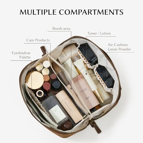 EACHY Travel Makeup Bag, Faux Suede Cosmetic Bags for Women,Large Capacity Portable Pouch Open Flat Toiletry Bag Make up Organizer with Divider and Handle - Image 2