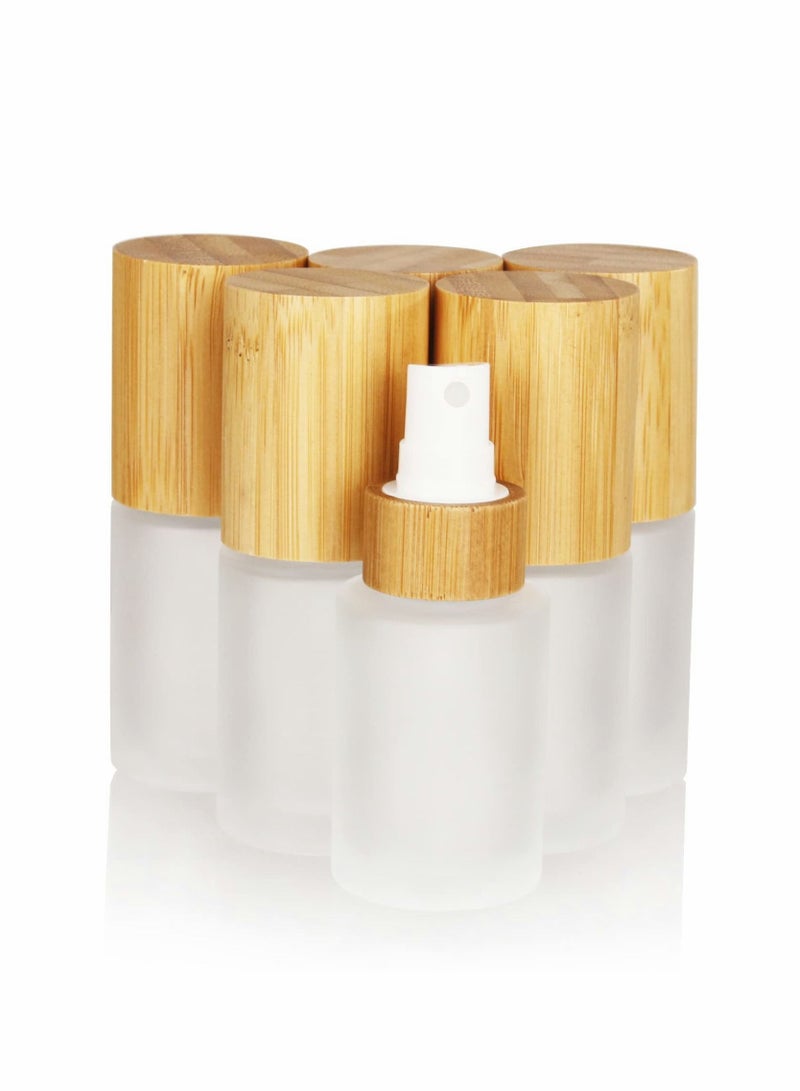 واي آند دي Empty Bamboo Lid Frosted Glass Spray Bottle with Fine Mist Dispenser Head for Liquid Perfume Toiletries Toner Bottles 6pcs 30ml  - Image 1