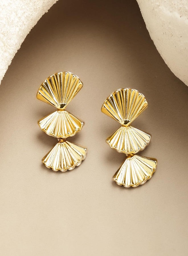 Rubans Voguish Bold Drop Earrings Stylish Jewellery with Textured Fan-Motif Gift for Women & Girls - Image 5