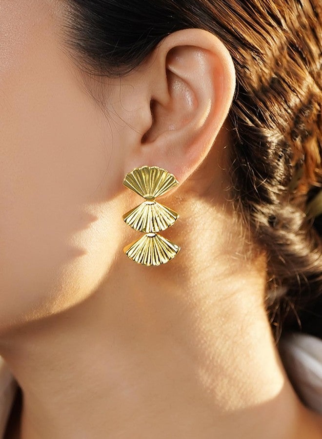 Rubans Voguish Bold Drop Earrings Stylish Jewellery with Textured Fan-Motif Gift for Women & Girls - Image 3