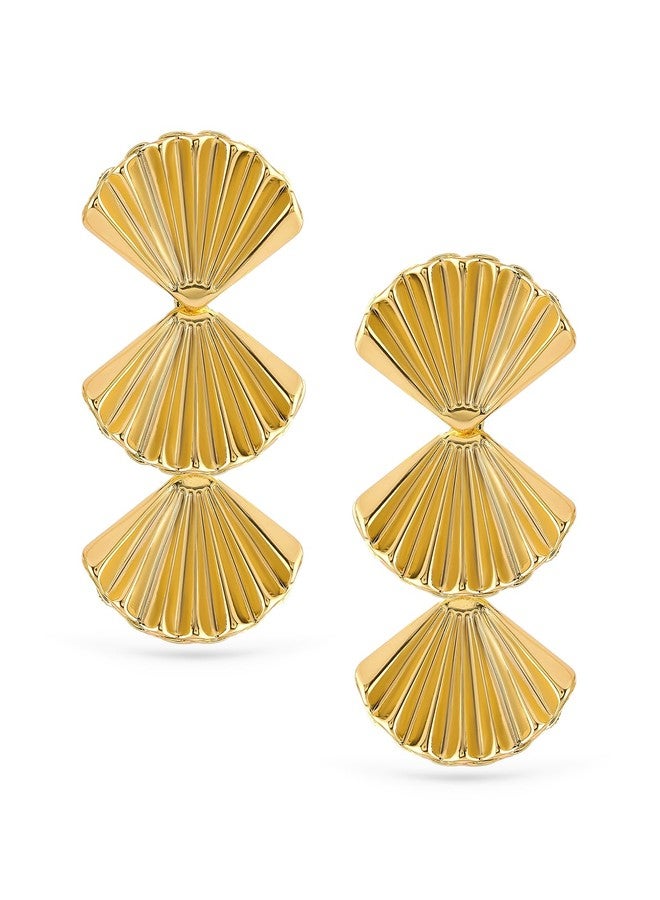 Rubans Voguish Bold Drop Earrings Stylish Jewellery with Textured Fan-Motif Gift for Women & Girls - Image 1