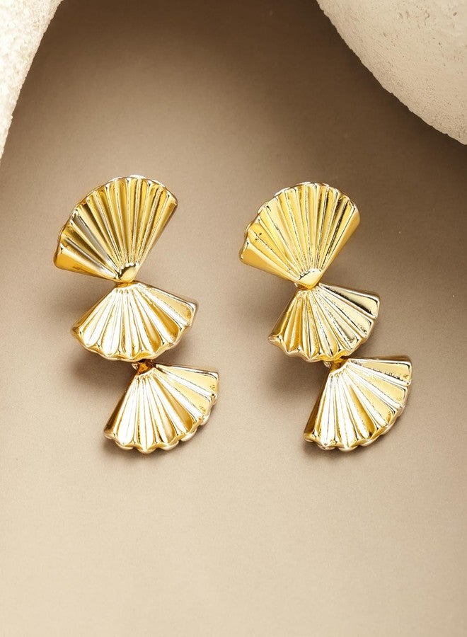 Rubans Voguish Bold Drop Earrings Stylish Jewellery with Textured Fan-Motif Gift for Women & Girls - Image 4