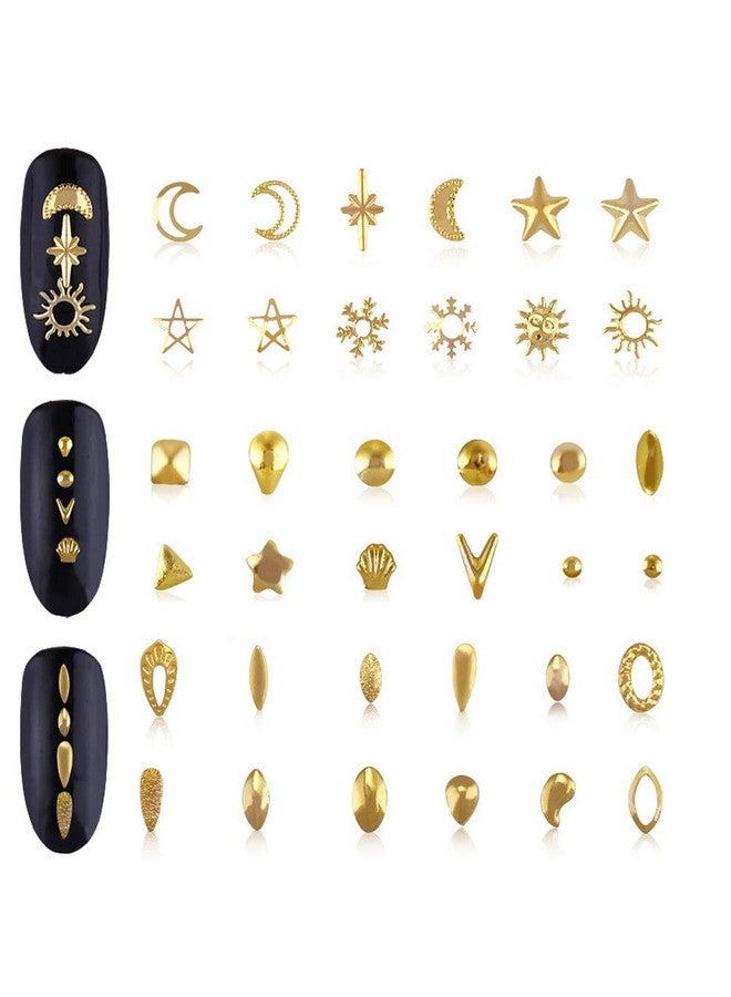 Beuniar Nail Micro Beads Studs 3D Nails Supply Gold Art Decorations Charms Metal 6 Boxes Star Moon Heart Triangle Square Rivet For Fingernails & Toenails Decor - Image 3
