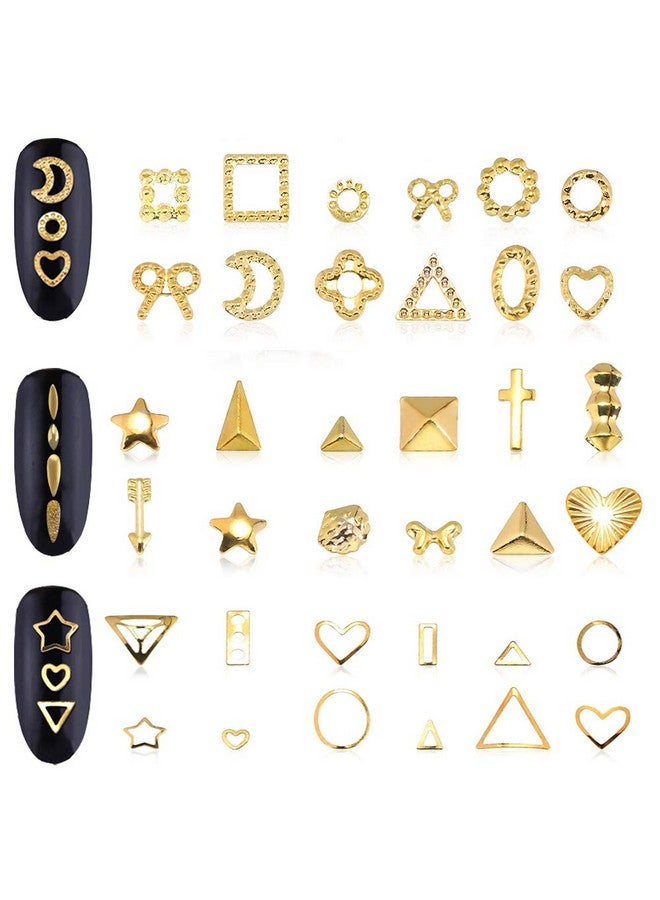 Beuniar Nail Micro Beads Studs 3D Nails Supply Gold Art Decorations Charms Metal 6 Boxes Star Moon Heart Triangle Square Rivet For Fingernails & Toenails Decor - Image 4