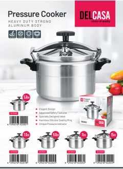 DELCASA 5/7/9/11/15 cmLiters 7 Liter Aluminum Pressure Cooker Equipped with Multi Safety Device and Unique Pressure Indicator Durable Aluminum Alloy Construction With Firm Handles Silver  - Image 5