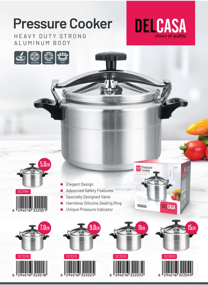 DELCASA 5/7/9/11/15 cmLiters 7 Liter Aluminum Pressure Cooker Equipped with Multi Safety Device and Unique Pressure Indicator Durable Aluminum Alloy Construction With Firm Handles Silver  - Image 5