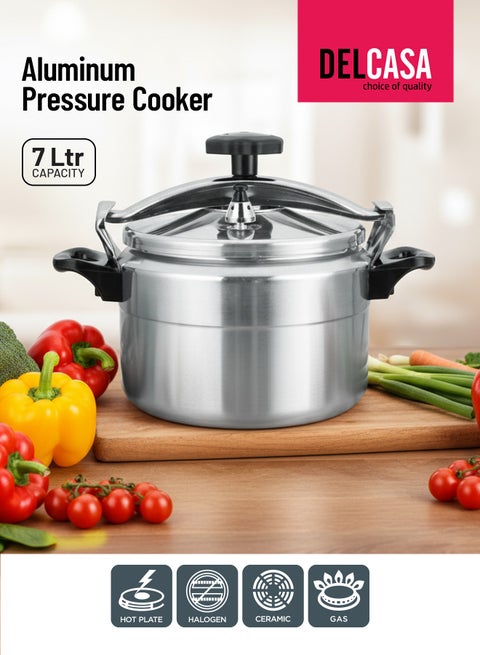 5/7/9/11/15 cmLiters 7 Liter Aluminum Pressure Cooker Equipped with Multi Safety Device and Unique Pressure Indicator Durable Aluminum Alloy Construction With Firm Handles Silver