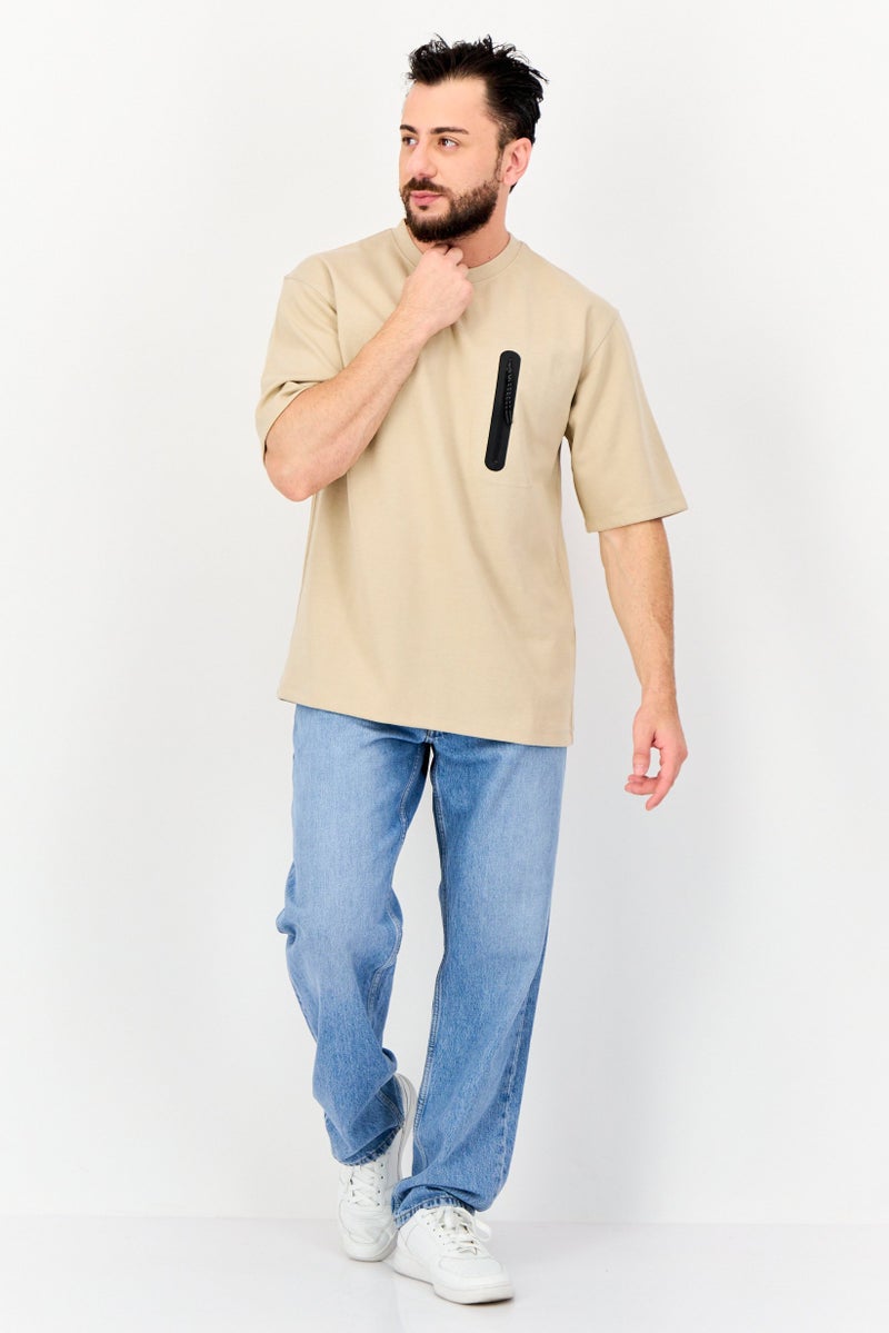 Celio Men Crew Neck Short Sleeve Plain T-Shirt, Light Taupe - Image 4