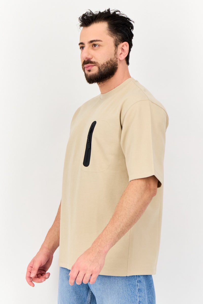 Celio Men Crew Neck Short Sleeve Plain T-Shirt, Light Taupe - Image 3