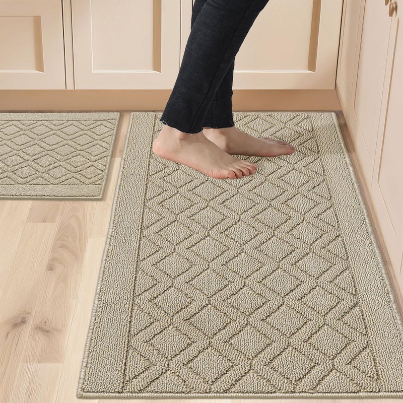 COSY HOMEER COSY HOMEER 48x20 Inch30X20 Inch Kitchen Rug Mats Made of 100 Polypropylene 2 Pieces Soft Kitchen Mat Specialized in Anti Slippery and Machine Washable for Home KitchenBeige