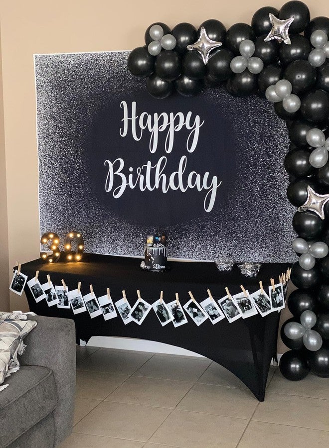 Cenven Black and Silver Happy Birthday Backdrop Grey Glitter Photography Background Men Women Adult Birthday Decoration Supplies 7x5FT - Image 4