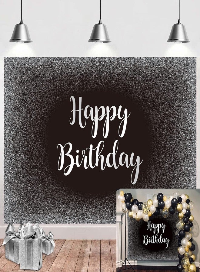 Cenven Black and Silver Happy Birthday Backdrop Grey Glitter Photography Background Men Women Adult Birthday Decoration Supplies 7x5FT - Image 1
