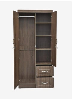 Generic Empire Furniture Best 2-Door Wooden Wardrobe Cabinet with 2 Lockable Drawers - Stylish, Durable for Modern Homes Wooden Wardrobe with Shelves and Drawers, 200cm x 100cm x 60cm, Brown in Oak Finish.  - Image 1