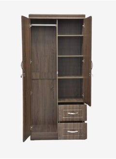 Generic Empire Furniture Best 2-Door Wooden Wardrobe Cabinet with 2 Lockable Drawers - Stylish, Durable for Modern Homes Wooden Wardrobe with Shelves and Drawers, 200cm x 100cm x 60cm, Brown in Oak Finish.  - Image 3
