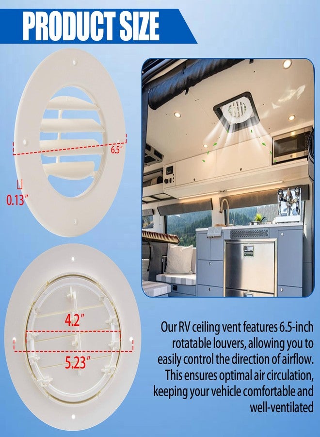 Calvana (5-Pack) 6.5" RV Ceiling Vent Covers for Inside Camper, RV AC Vent Cover Replacement, Fits 4-5/8" Ducts, Rotatable Slats for Directional Airflow, White - Image 2