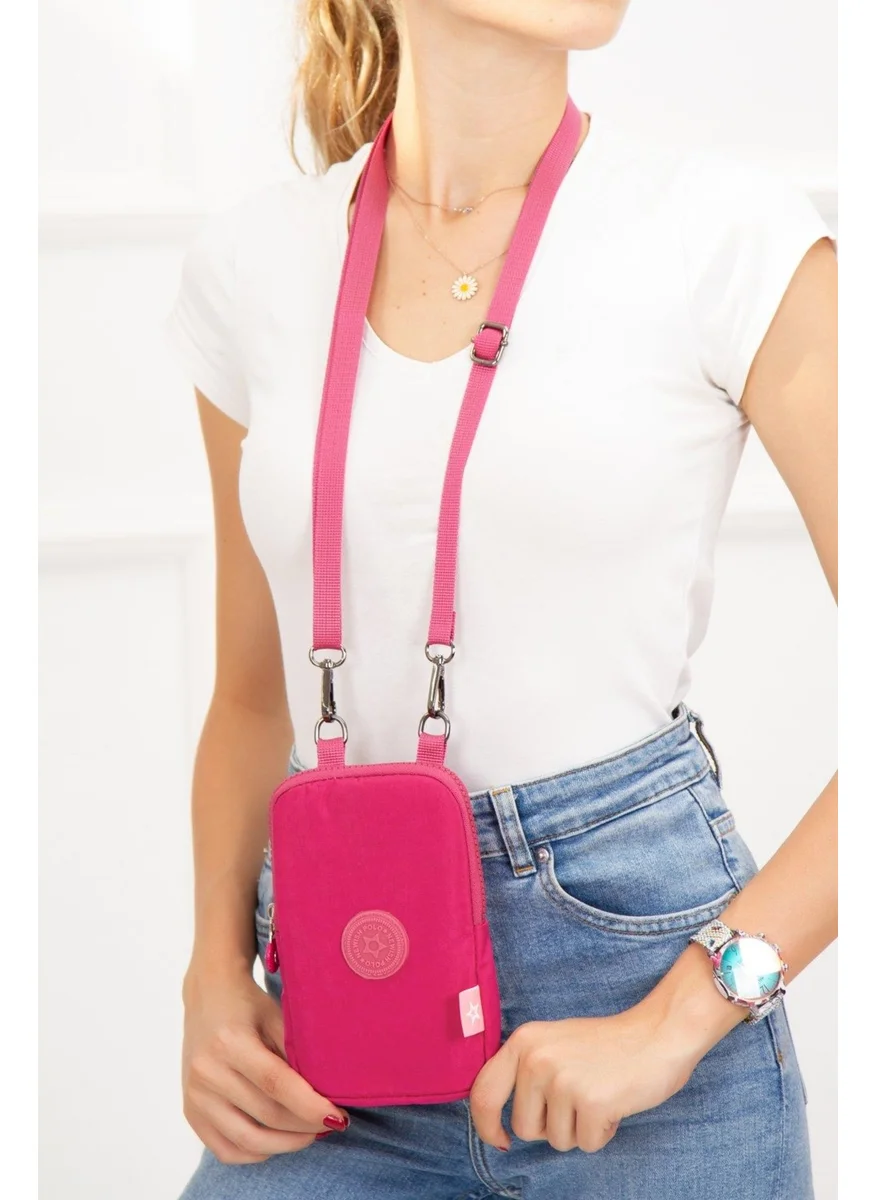 Newish Polo Pink Crinkle Fabric Mini Shoulder Bag with Phone Compartment