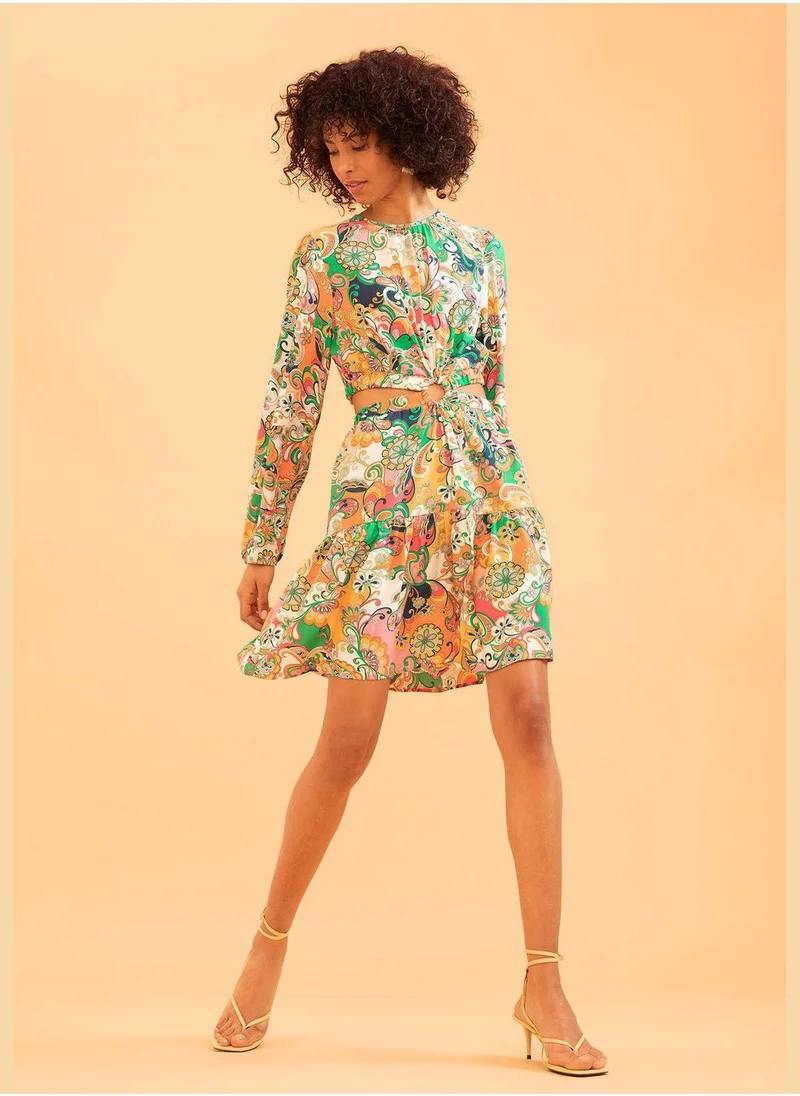 DeFacto Long Sleeve Floral Print Mini Dress