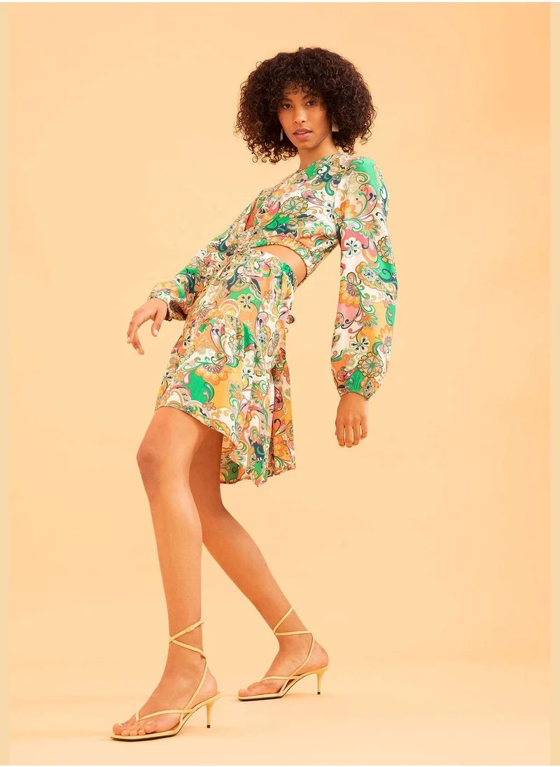 DeFacto Long Sleeve Floral Print Mini Dress