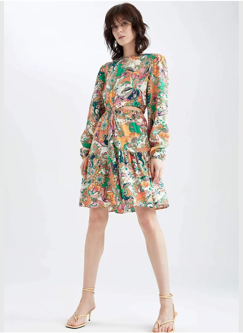 DeFacto Long Sleeve Floral Print Mini Dress