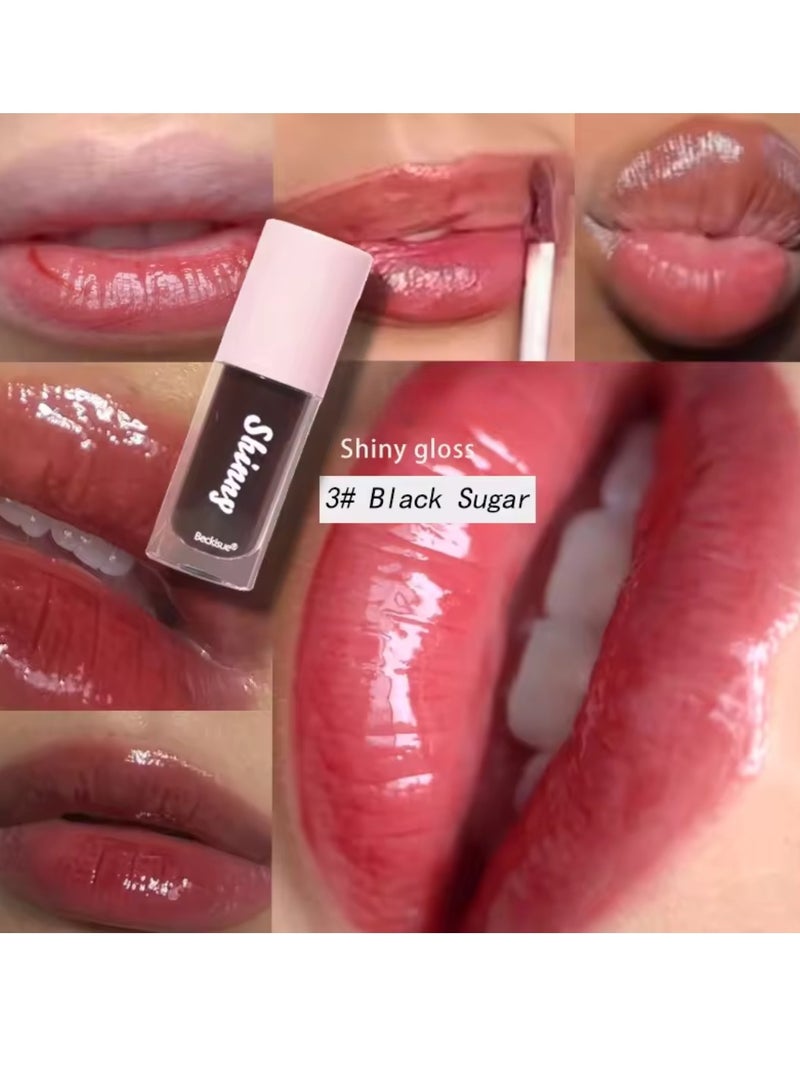 Beckisue زيت شفاه لامع لامع مرطب مكمل للشفاه مرآة تسليط الضوء على لامع مرطب يدوم طويلاً وغير لزج زيوت شفاه لامعة أحمر شفاه سائل سكر أسود 03 - Image 2