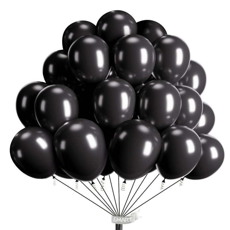 EMART 100pcs Black Balloons 12 inch with Ribbon, Latex Helium Quaility for Birthday Party Baby Shower Wedding Graduation Halloween Christmas Decorations - Image 1